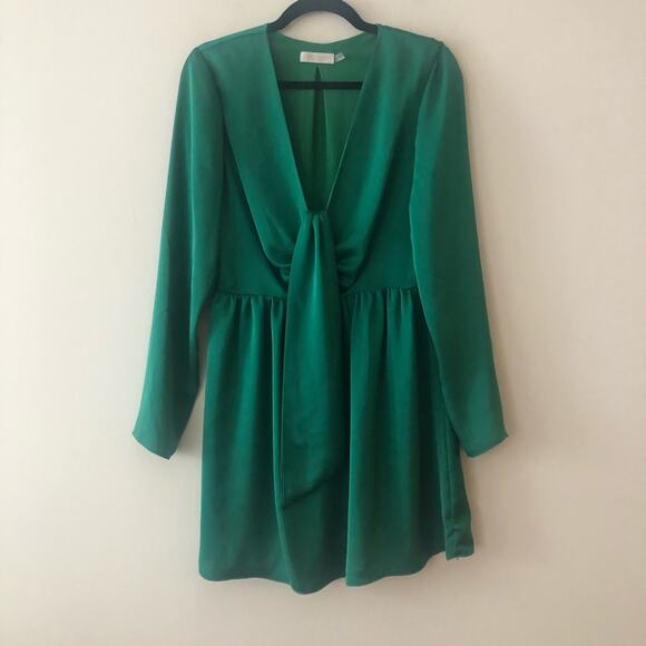 Ramy Brook Takos Tie Detail Green Satin Mini Dress - Picture 2 of 7